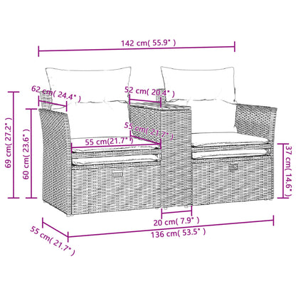 vidaXL Canapé de jardin 2 places avec repose-pieds Gris Résine tressée