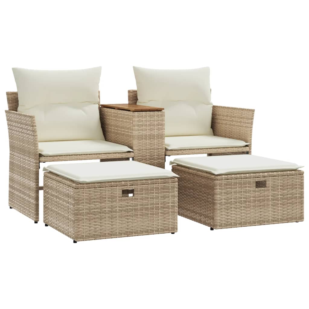 vidaXL Canapé de jardin 2 places avec repose-pieds en polyrotin beige
