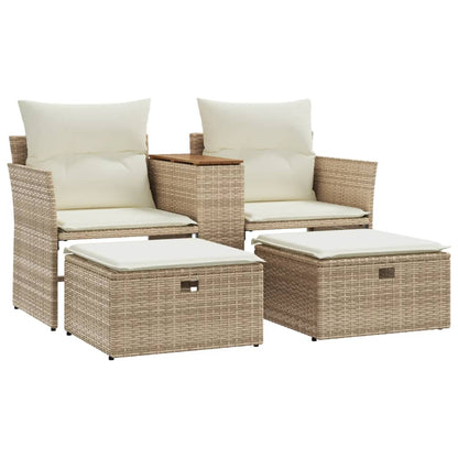vidaXL Canapé de jardin 2 places avec repose-pieds en polyrotin beige