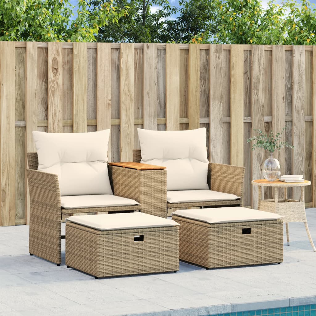 vidaXL Canapé de jardin 2 places avec repose-pieds en polyrotin beige