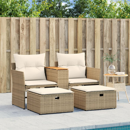 vidaXL Canapé de jardin 2 places avec repose-pieds en polyrotin beige