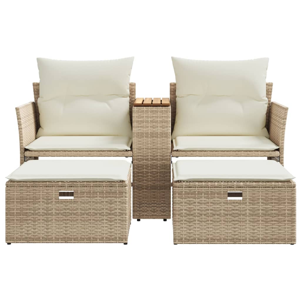 vidaXL Canapé de jardin 2 places avec repose-pieds en polyrotin beige