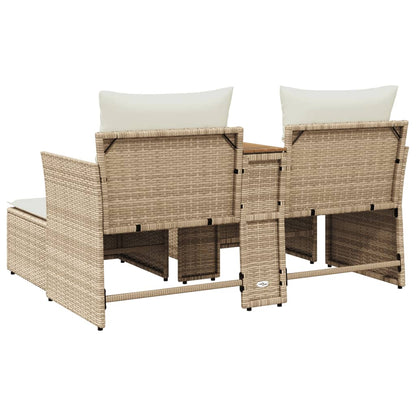 vidaXL Canapé de jardin 2 places avec repose-pieds en polyrotin beige