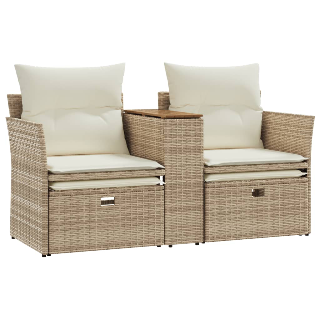vidaXL Canapé de jardin 2 places avec repose-pieds en polyrotin beige