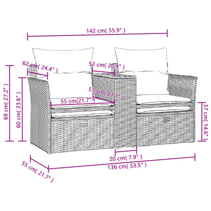 vidaXL Canapé de jardin 2 places avec repose-pieds en polyrotin beige