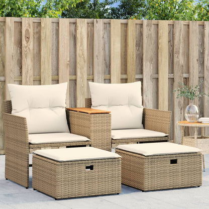 vidaXL Canapé de jardin 2 places avec repose-pieds en polyrotin beige