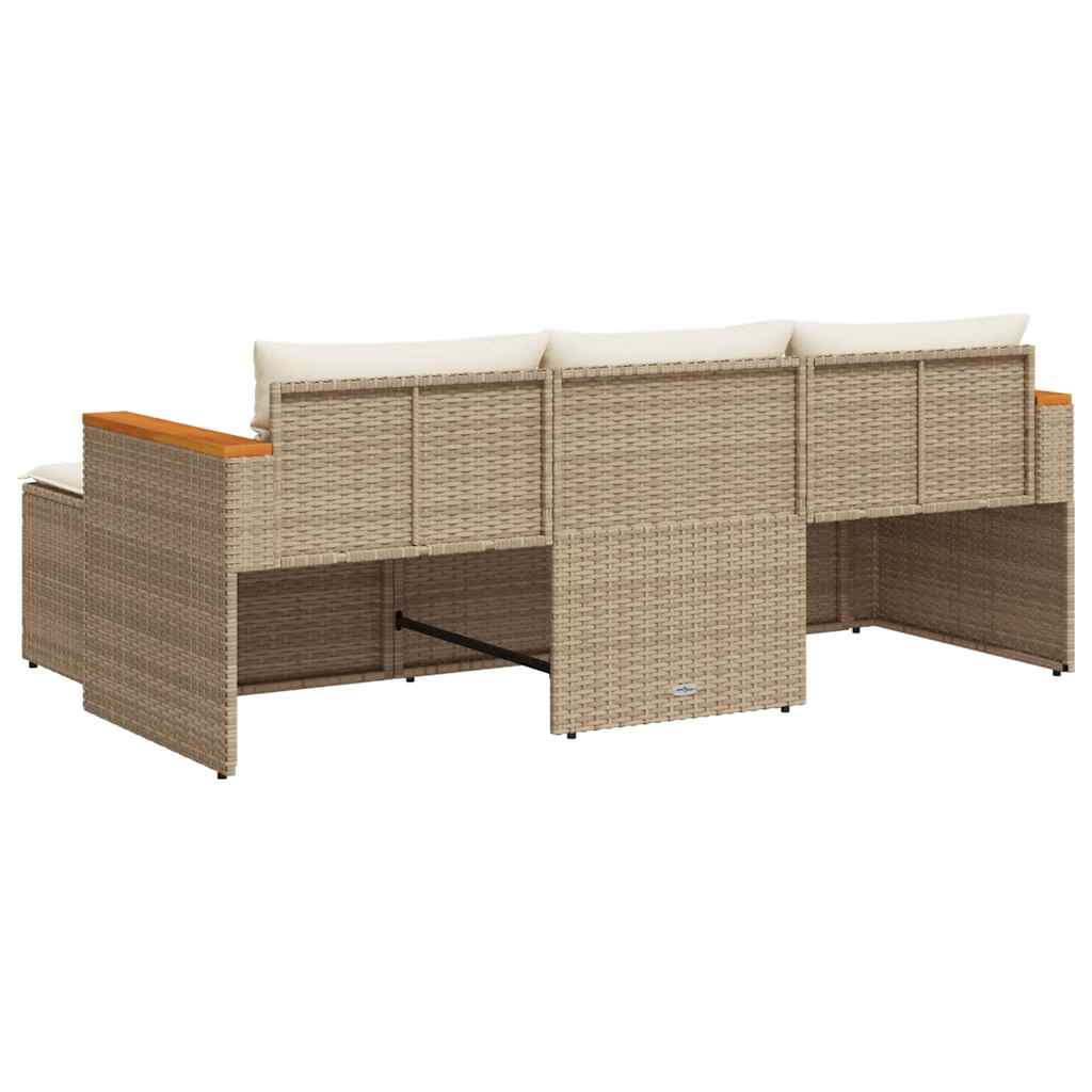 vidaXL 3-tlg. Garten-Sofagarnitur mit Kissen Beige Poly Rattan