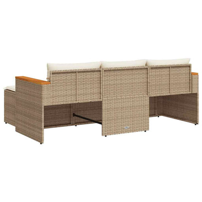 vidaXL 3-tlg. Garten-Sofagarnitur mit Kissen Beige Poly Rattan