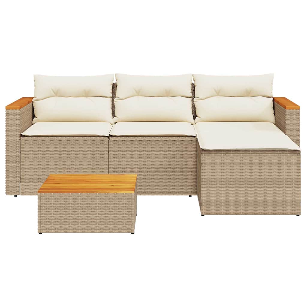 vidaXL 3-tlg. Garten-Sofagarnitur mit Kissen Beige Poly Rattan