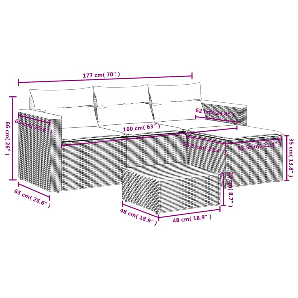 vidaXL 3-tlg. Garten-Sofagarnitur mit Kissen Beige Poly Rattan