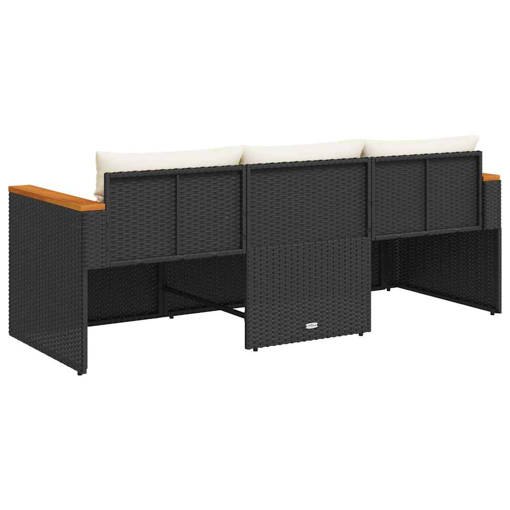 vidaXL Gartensofa mit Kissen 3-Sitzer Schwarz Poly Rattan