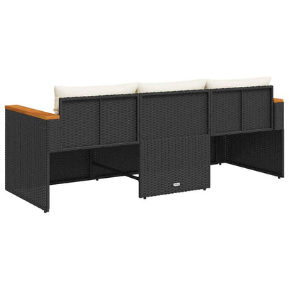 vidaXL Gartensofa mit Kissen 3-Sitzer Schwarz Poly Rattan