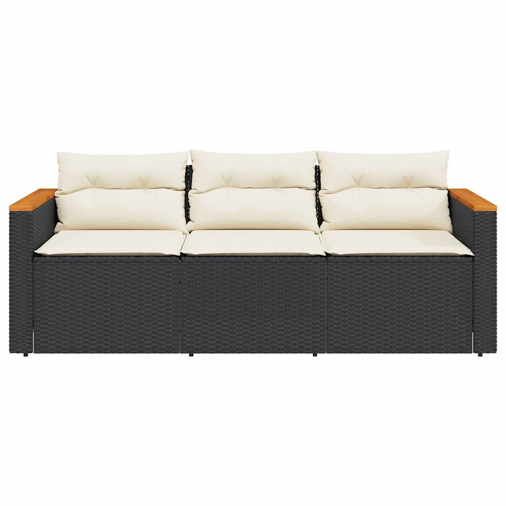 vidaXL Gartensofa mit Kissen 3-Sitzer Schwarz Poly Rattan