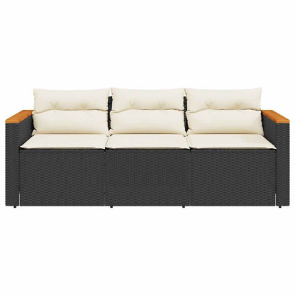 vidaXL Gartensofa mit Kissen 3-Sitzer Schwarz Poly Rattan