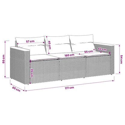 vidaXL Gartensofa mit Kissen 3-Sitzer Schwarz Poly Rattan