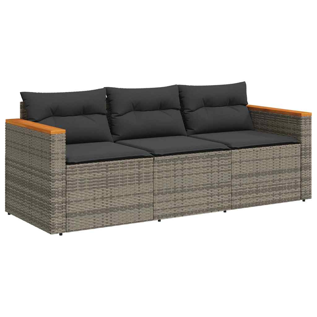 vidaXL Canapé de jardin 3 places avec coussins en résine tressée gris
