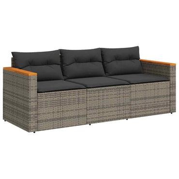 vidaXL Canapé de jardin 3 places avec coussins en résine tressée gris