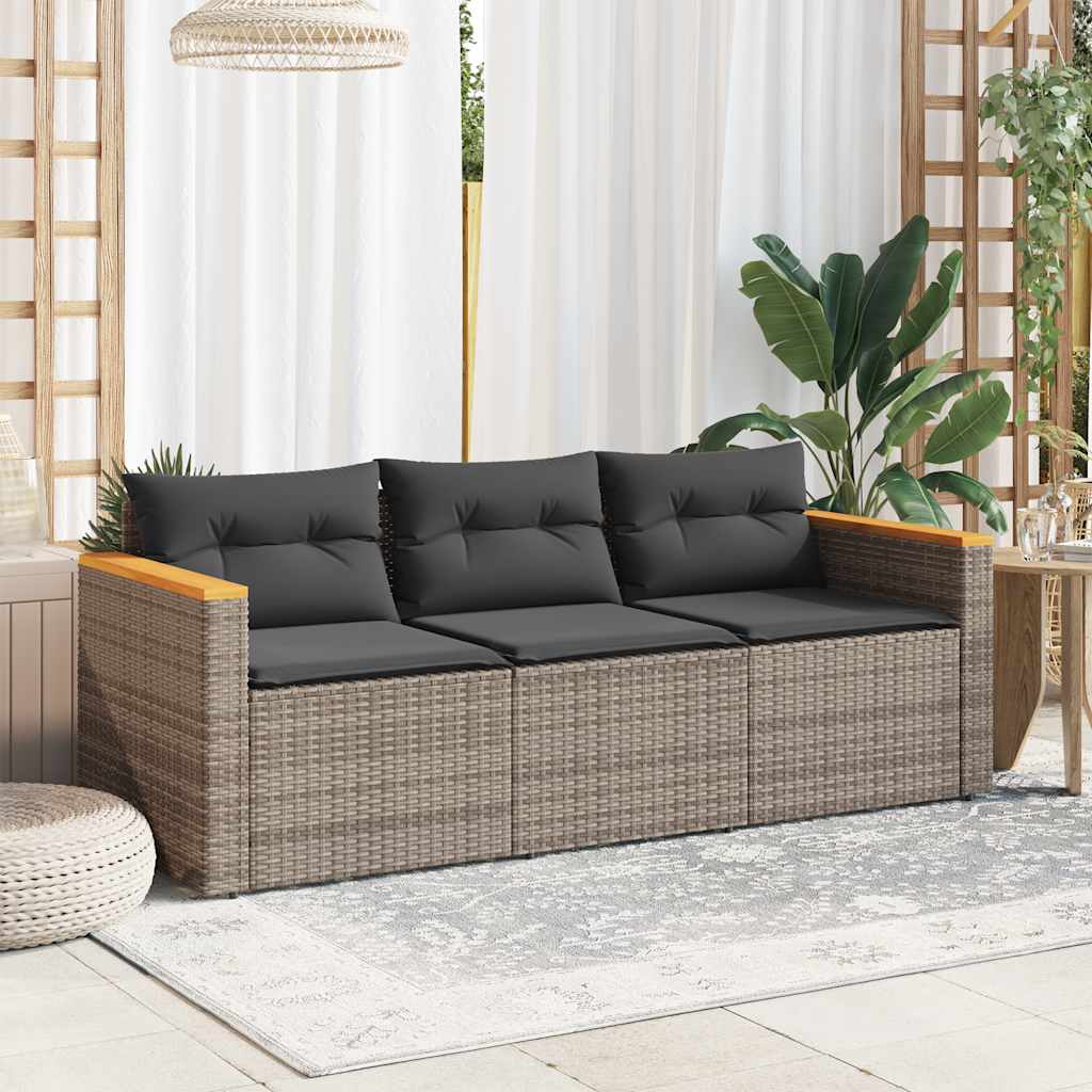 vidaXL Canapé de jardin 3 places avec coussins en résine tressée gris