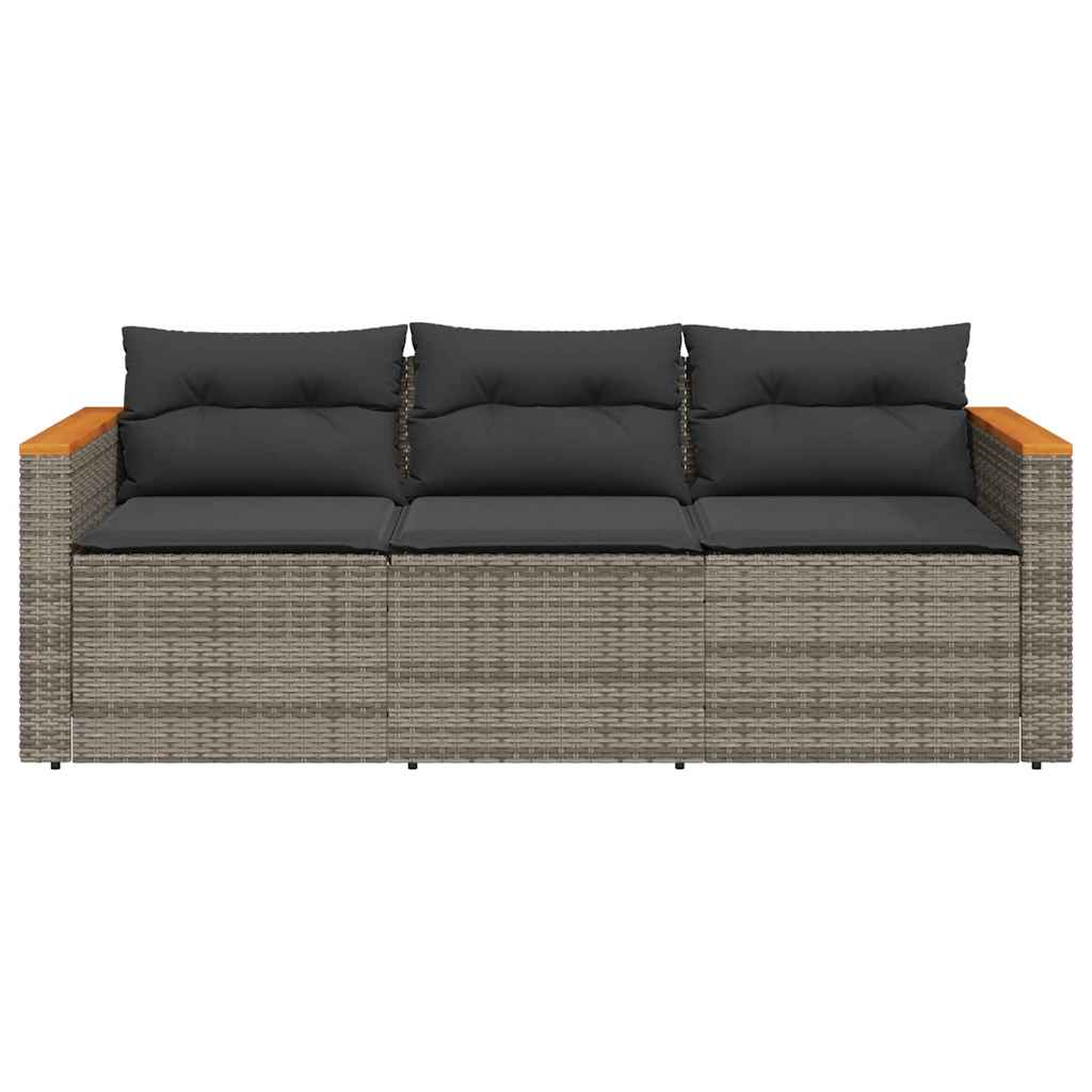 vidaXL Canapé de jardin 3 places avec coussins en résine tressée gris