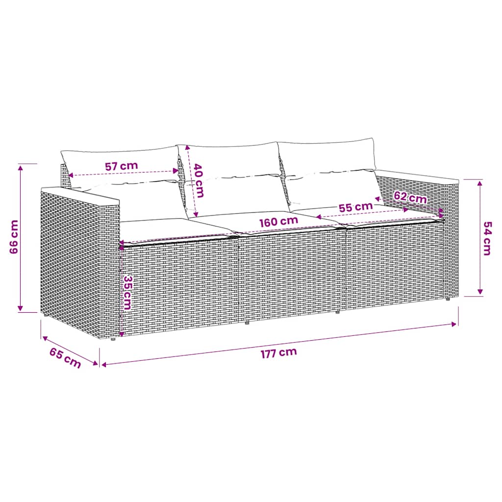vidaXL Canapé de jardin 3 places avec coussins en résine tressée gris