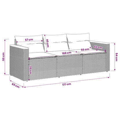 vidaXL Canapé de jardin 3 places avec coussins en résine tressée gris