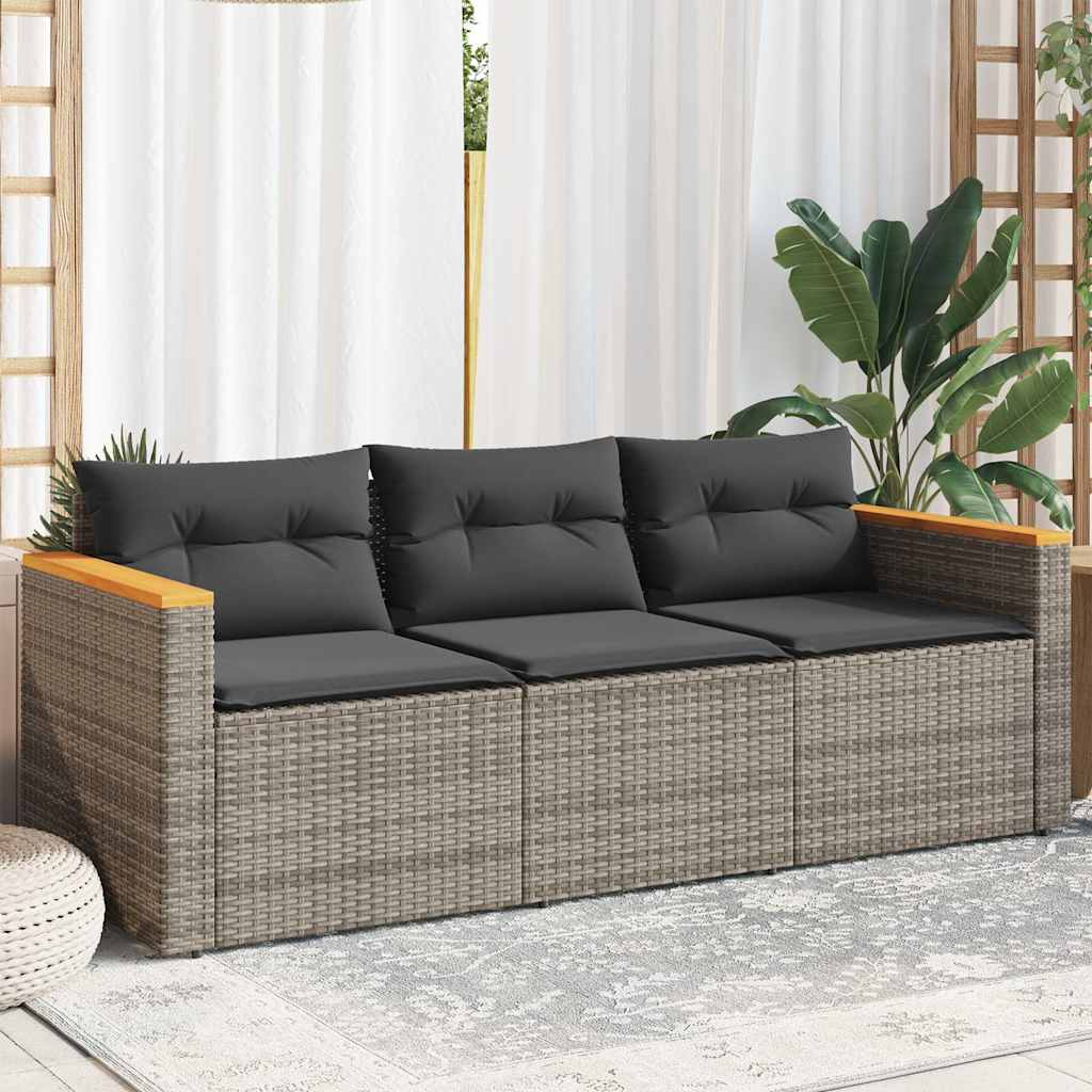 vidaXL Canapé de jardin 3 places avec coussins en résine tressée gris