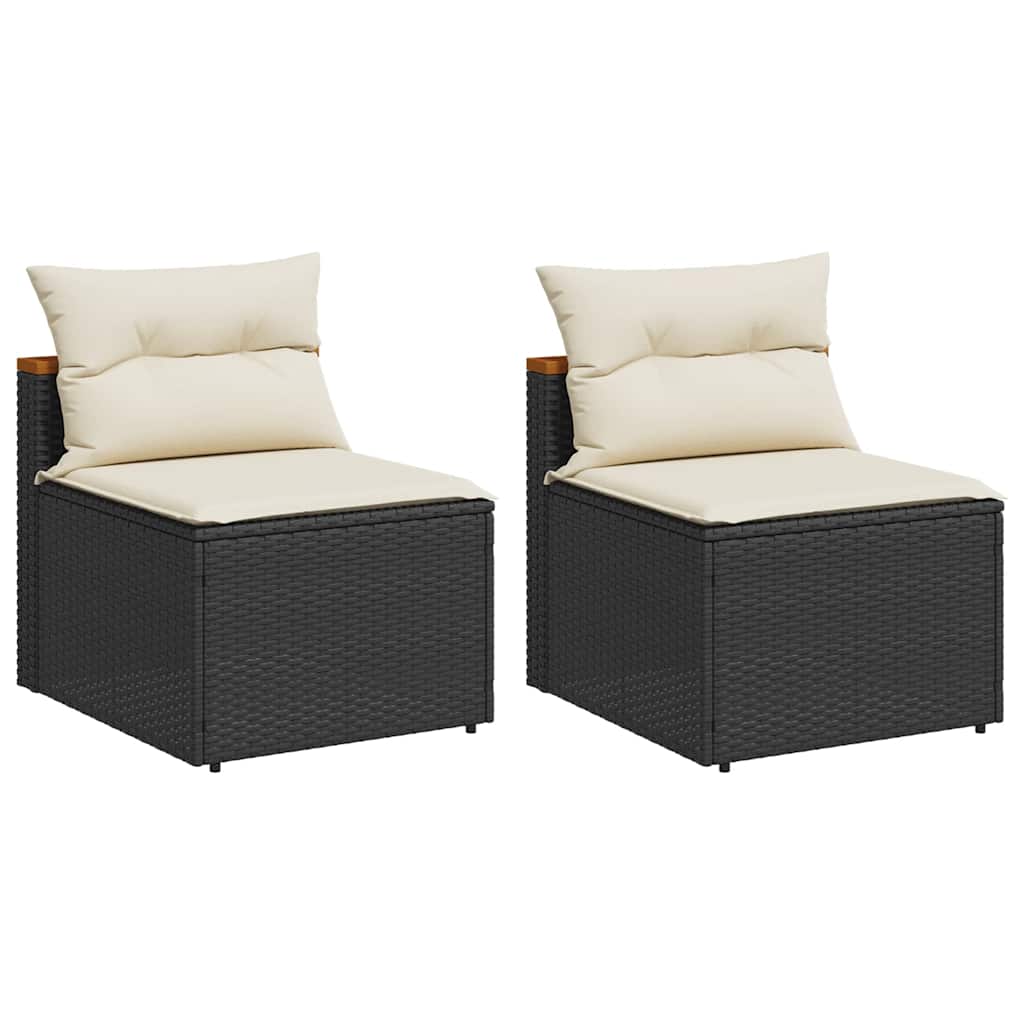 vidaXL Canapés de jardin sans accoudoirs avec coussins 2 pcs Noir Résine tressée