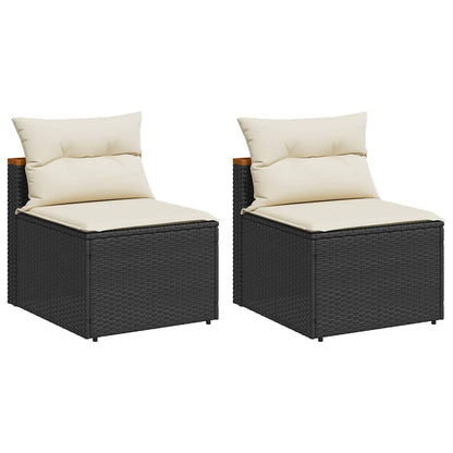 vidaXL Canapés de jardin sans accoudoirs avec coussins 2 pcs Noir Résine tressée