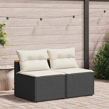vidaXL Canapés de jardin sans accoudoirs avec coussins 2 pcs Noir Résine tressée