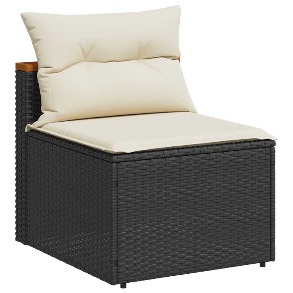 vidaXL Canapés de jardin sans accoudoirs avec coussins 2 pcs Noir Résine tressée