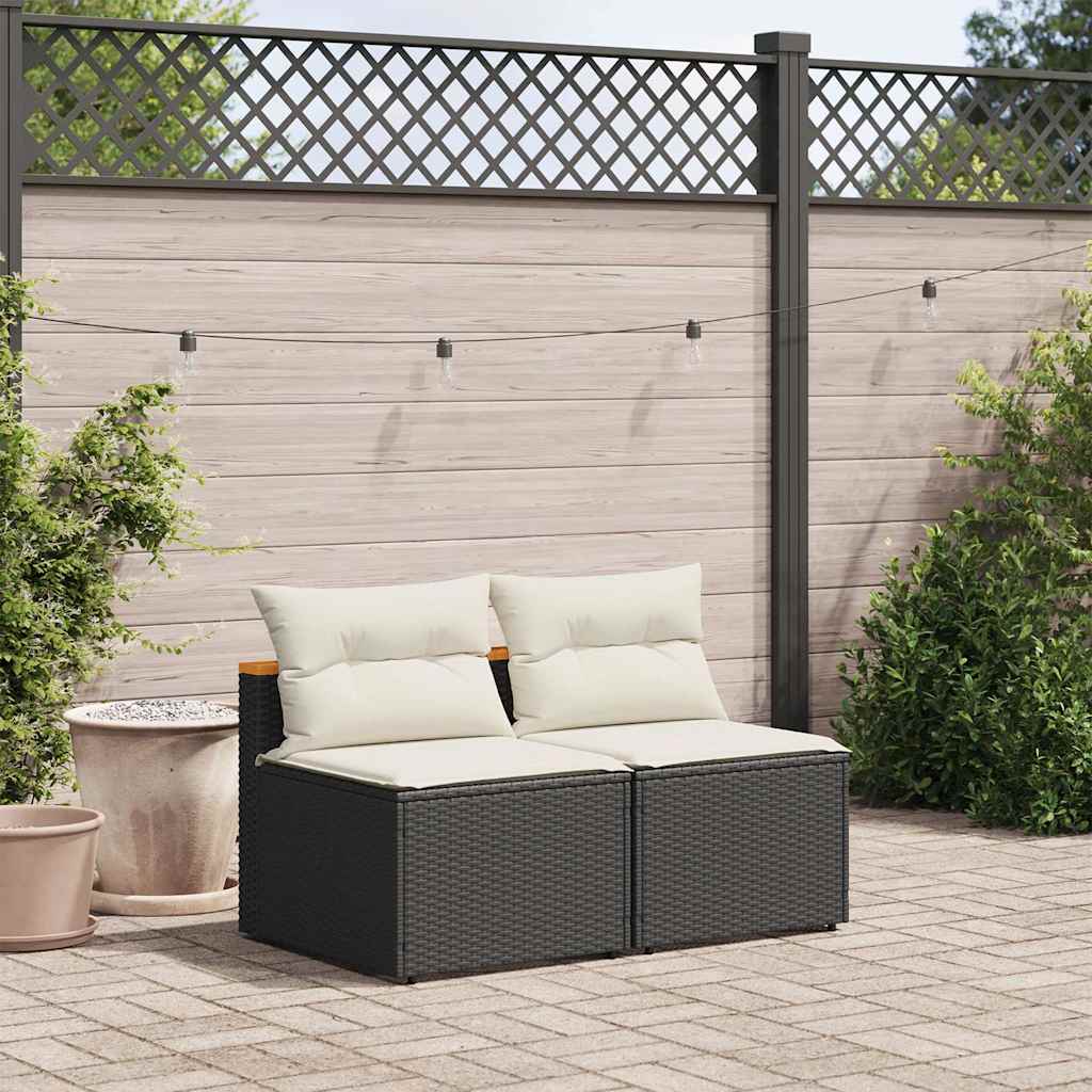vidaXL Canapés de jardin sans accoudoirs avec coussins 2 pcs Noir Résine tressée