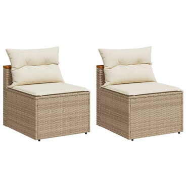 vidaXL Gartensofas ohne Armlehnen mit Kissen 2 Stk. Beige Poly Rattan