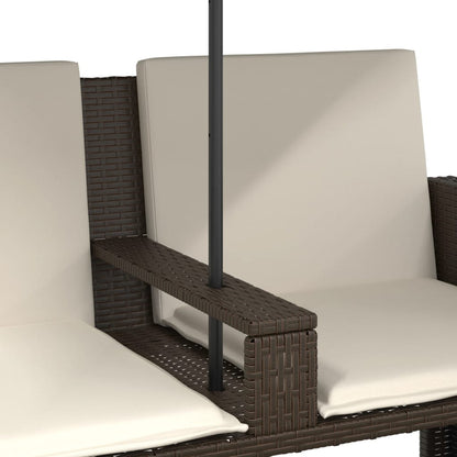 vidaXL Gartensofa 2-Sitzer Sonnenschirm und Hocker Braun Poly Rattan