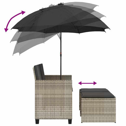 vidaXL Gartensofa 2-Sitzer Sonnenschirm und Hocker Hellgrau Polyrattan