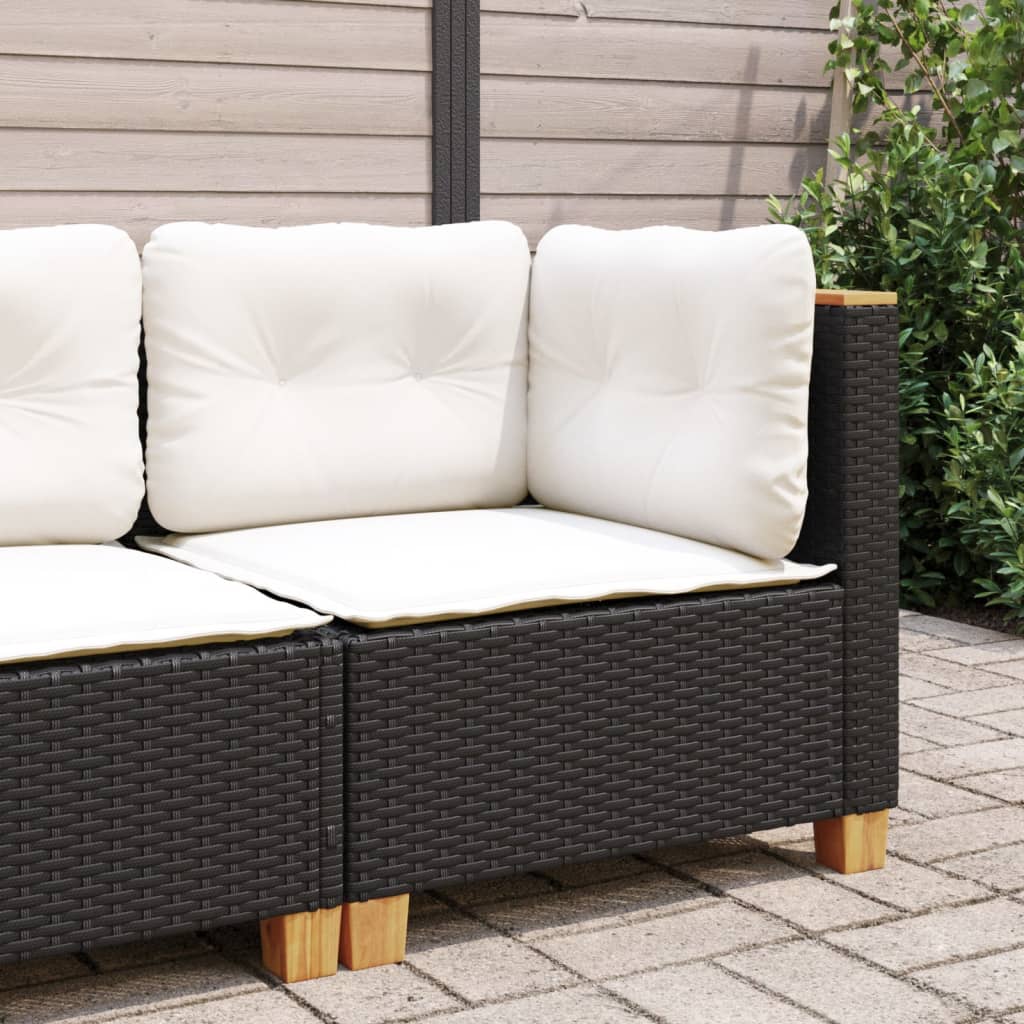 vidaXL Canapé d'angle de jardin avec coussins Noir Résine tressée