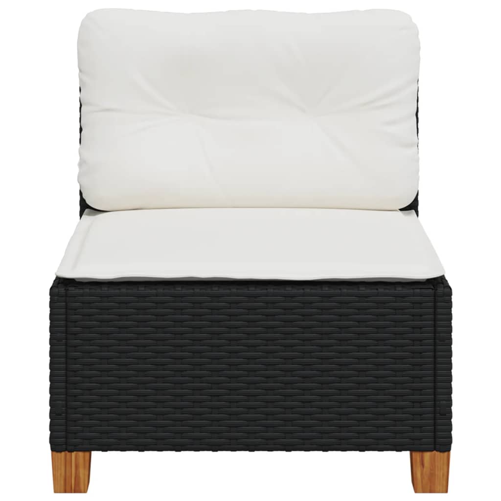 vidaXL Canapé de jardin sans accoudoirs avec coussins Noir Résine tressée