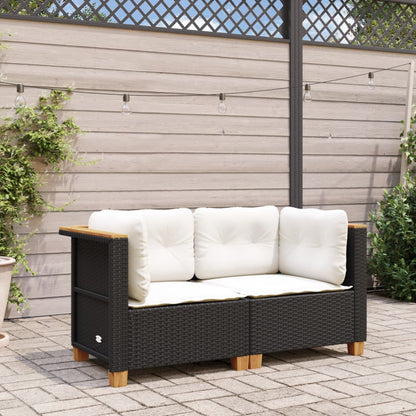 vidaXL Garten-Ecksofas mit Kissen 2 Stk. Schwarz Poly Rattan