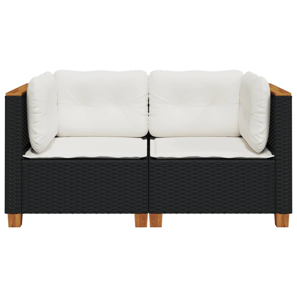 vidaXL Garten-Ecksofas mit Kissen 2 Stk. Schwarz Poly Rattan