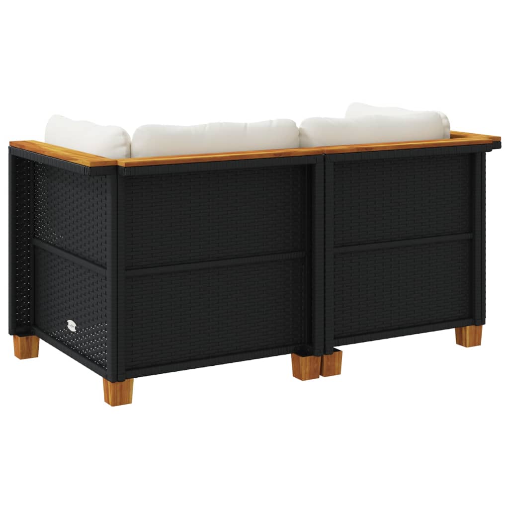 vidaXL Garten-Ecksofas mit Kissen 2 Stk. Schwarz Poly Rattan