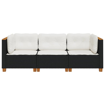 vidaXL Gartensofa mit Kissen 3-Sitzer Schwarz Poly Rattan
