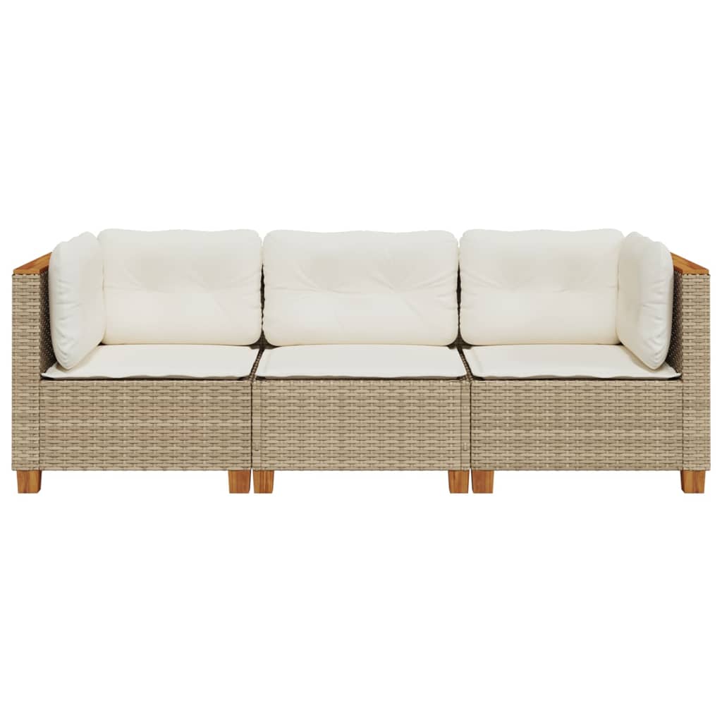 vidaXL Gartensofa mit Kissen 3-Sitzer Beige Poly Rattan