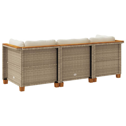 vidaXL Gartensofa mit Kissen 3-Sitzer Beige Poly Rattan
