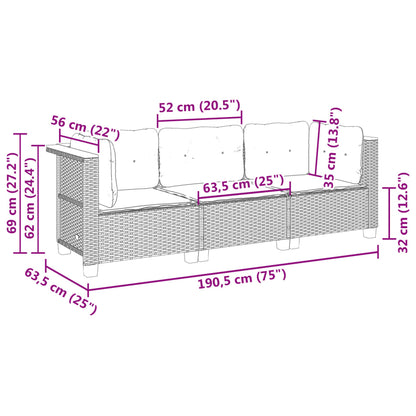 vidaXL Gartensofa mit Kissen 3-Sitzer Beige Poly Rattan