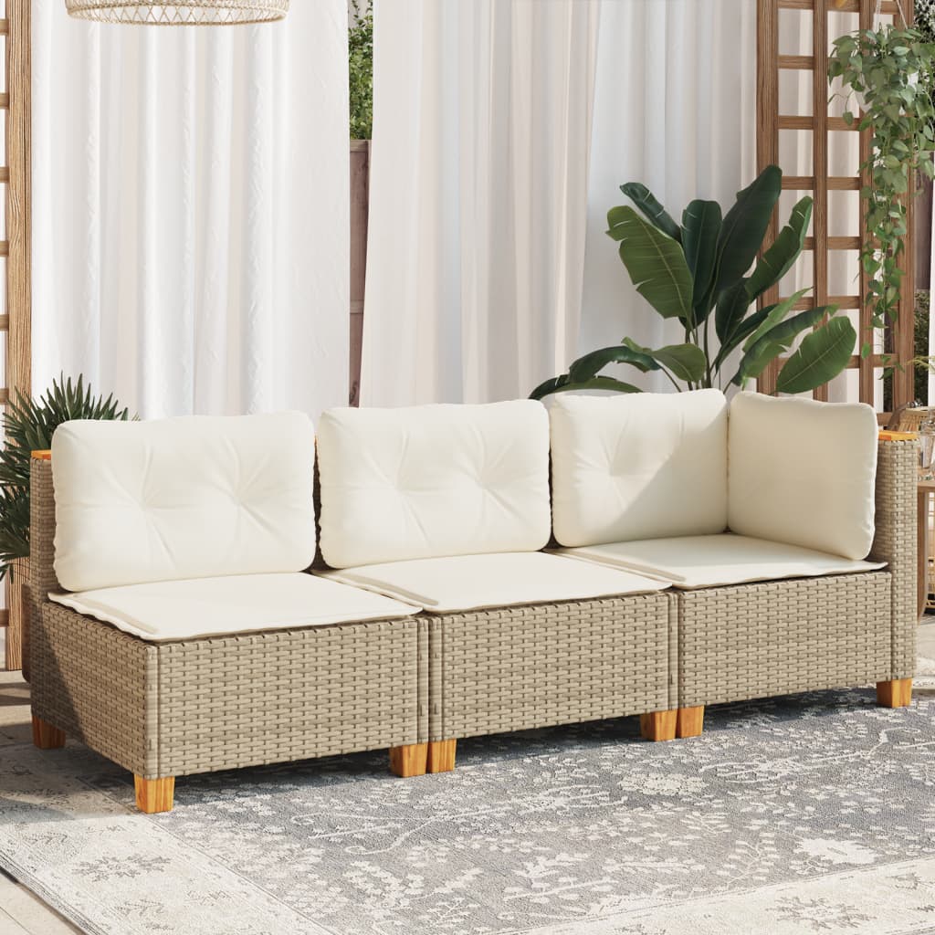 vidaXL Canapé de jardin 3 places beige en rotin synthétique avec coussins