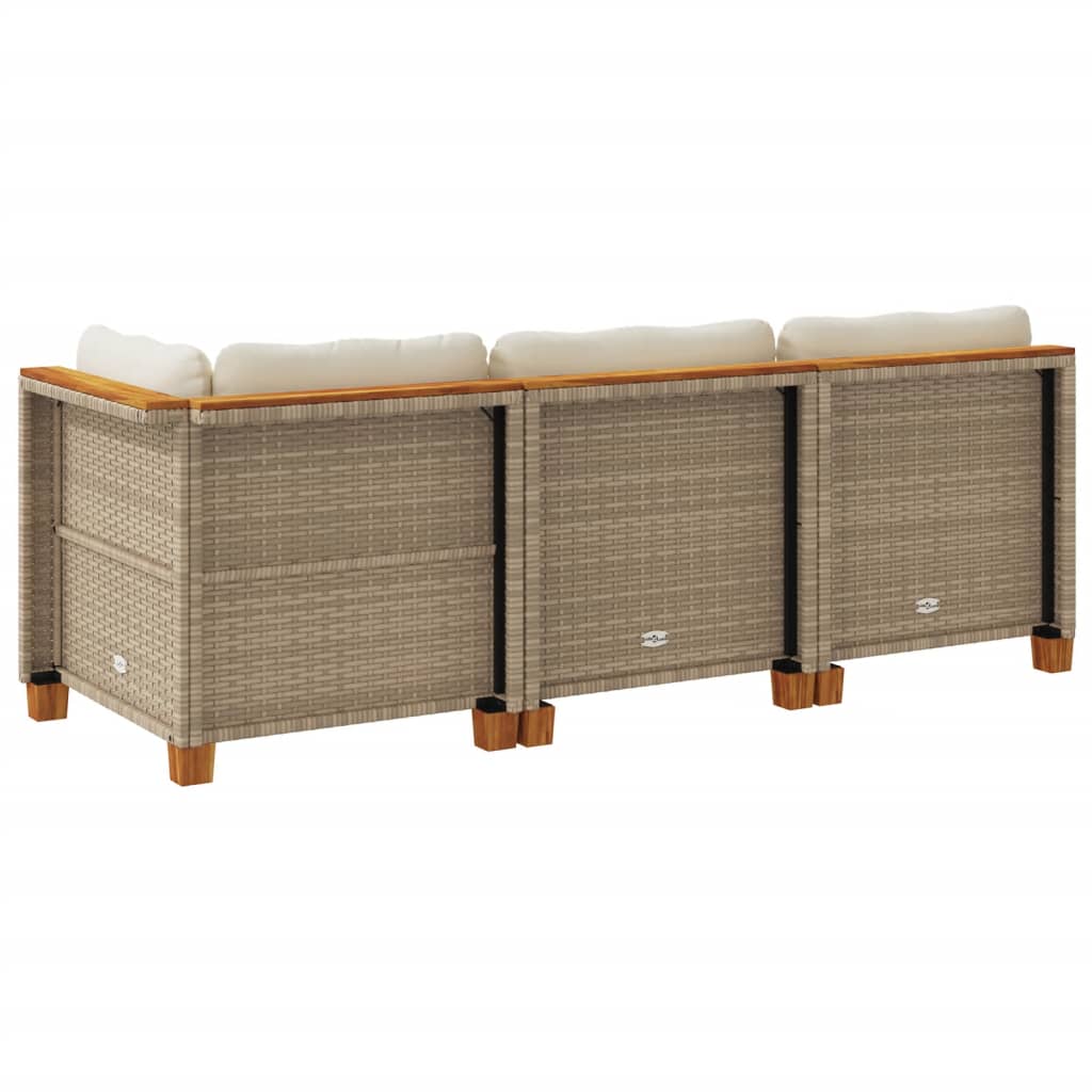 vidaXL Canapé de jardin 3 places beige en rotin synthétique avec coussins