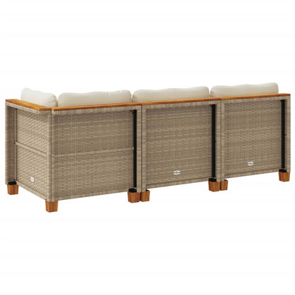 vidaXL Canapé de jardin 3 places beige en rotin synthétique avec coussins