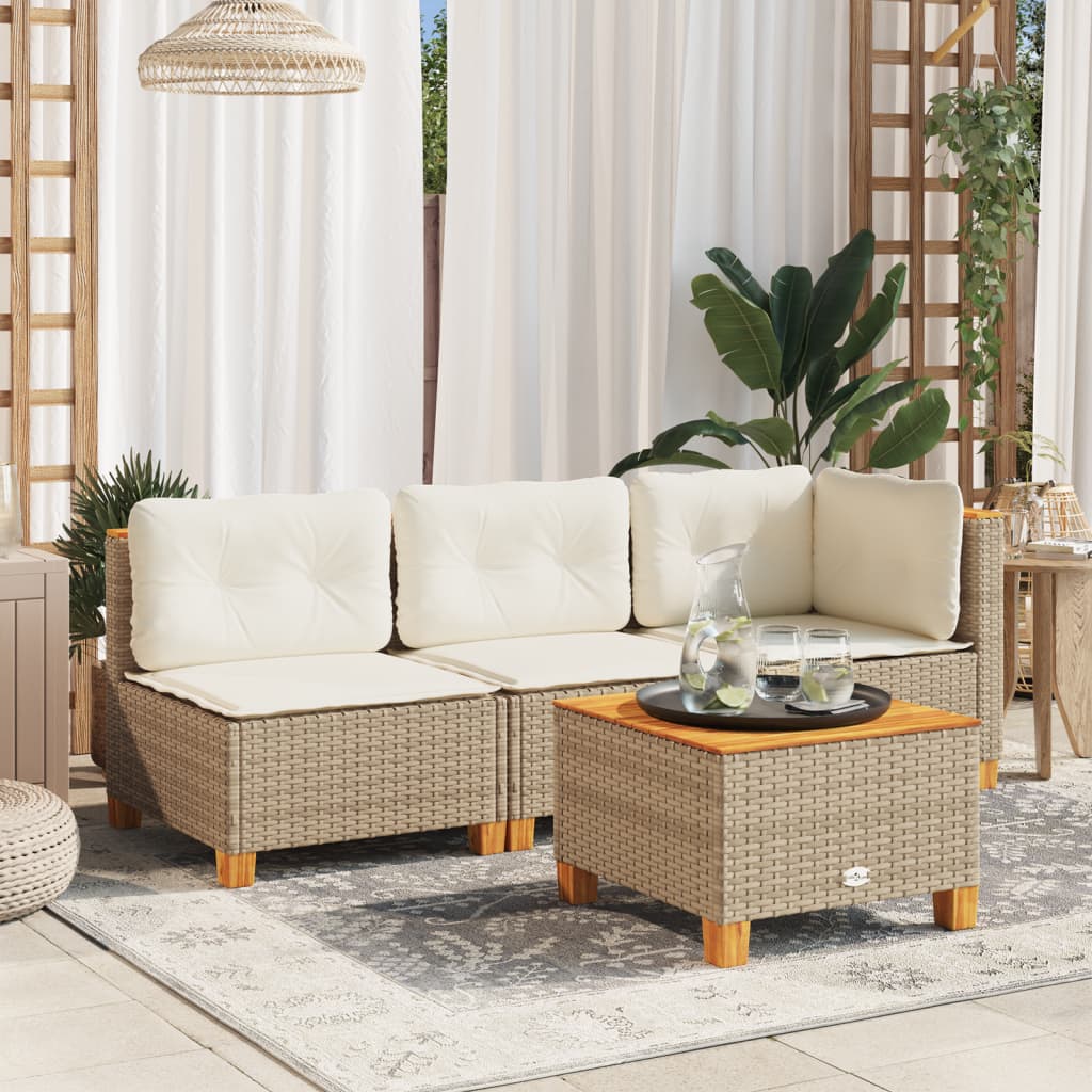 vidaXL Canapé de jardin 3 places beige en rotin synthétique avec coussins