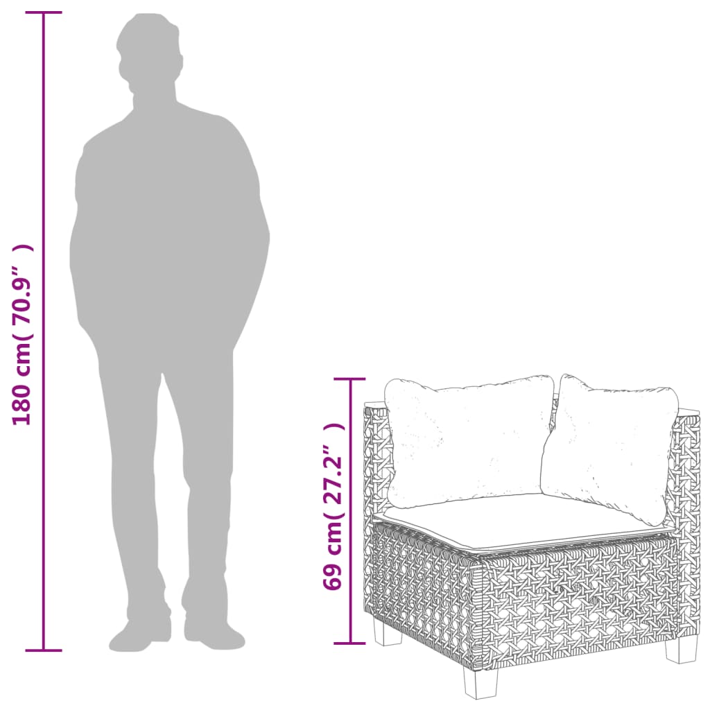 vidaXL Garten-Ecksofa mit Kissen Schwarz Poly Rattan
