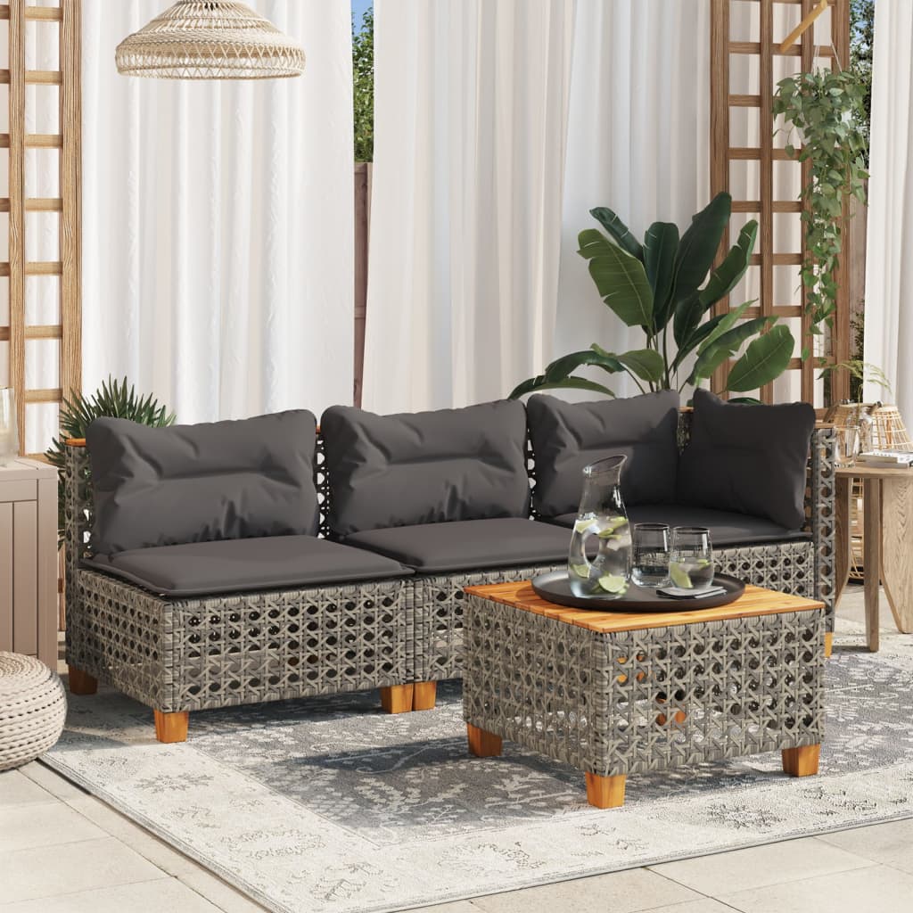vidaXL Canapé d'angle de jardin avec coussins Gris Résine tressée