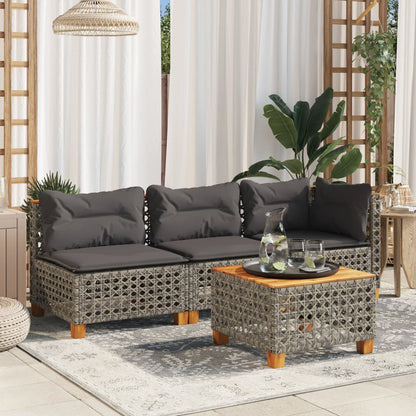 vidaXL Canapé d'angle de jardin avec coussins Gris Résine tressée